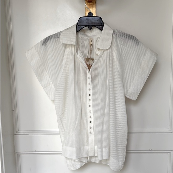 MIRTH Kerala Short Sleeved Blouse Button Down White Pinstripe XSMALL NEW NWT - Picture 3 of 14